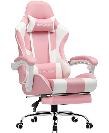 GTPLAYER Gaming Chair with Massage Lumbar Cushion & Footrest, Ergonomic Office Chair with Padded Seat, Swivel Chair up to 150 kg