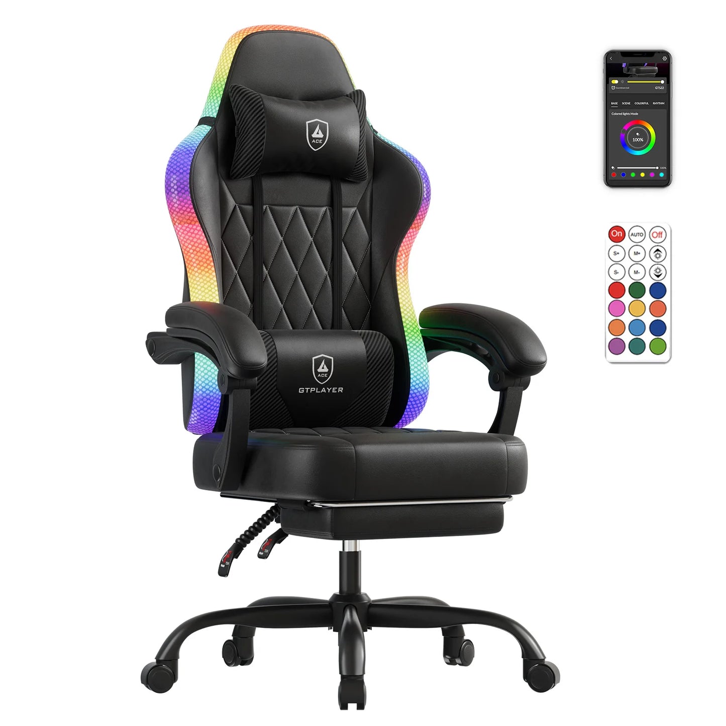 GTPLAYER Gaming Chair Office Chair Gaming Chair with LED Light Bar Gamer Chair Backrest with Storage Bag Ergonomic