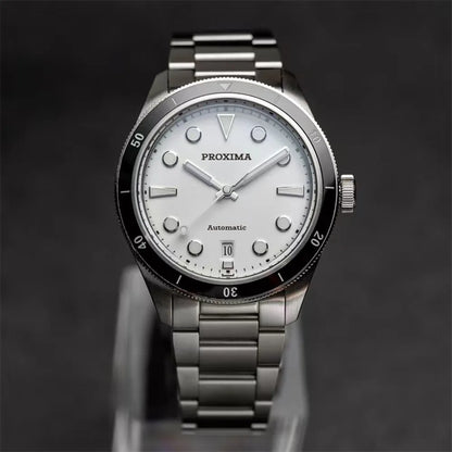 Proxima PX1697 39mm Men Watch White Enamel Dial Bubble Sapphire PT5000 SW200 Automatic Mechanical Vintage Watches 20Bar Luminous