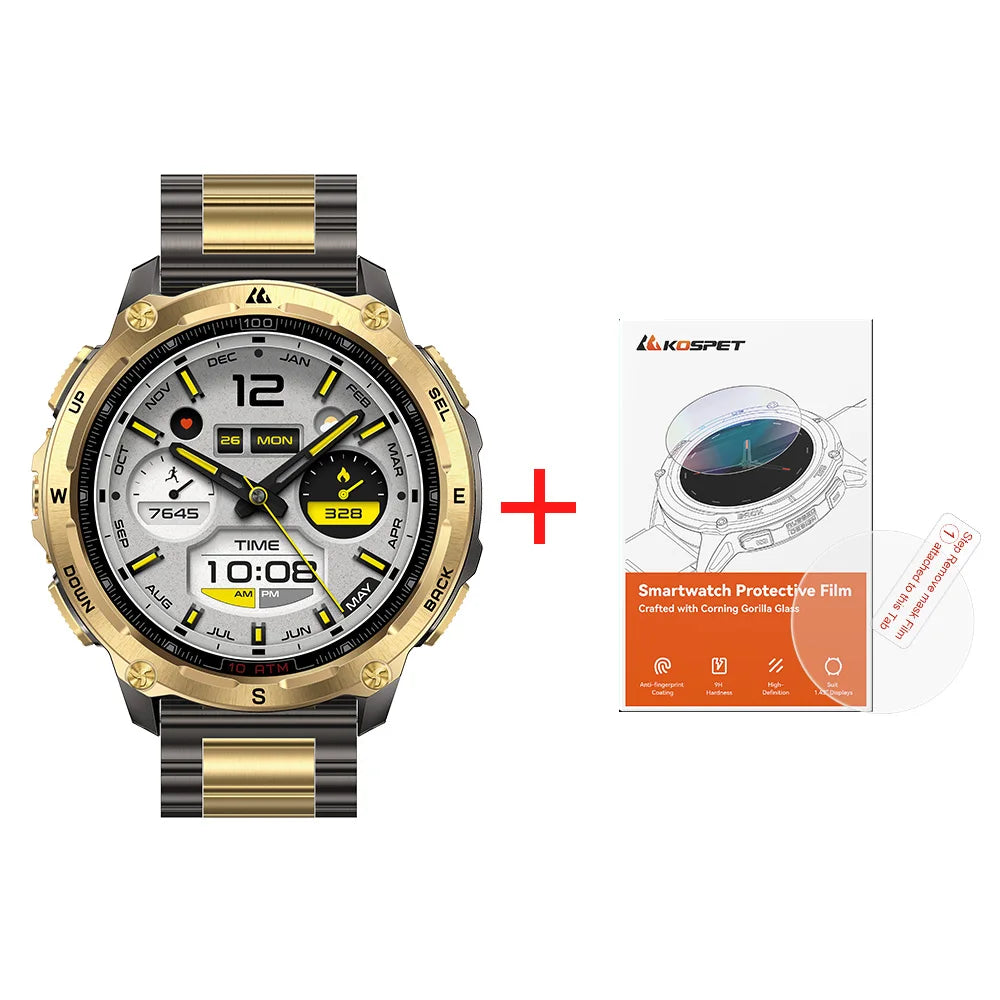 KOSPET Tank T4 SE Men's Rugged Smart Watch Military Grade Full Stainless Steel GPS 100M Waterproof 45M Freediving Health Monitor