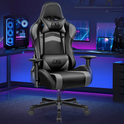 Gaming Chair, Ergonomic, PU Leather, Adjustable Armrests, Waterproof, Max 150kg, Black/Gray