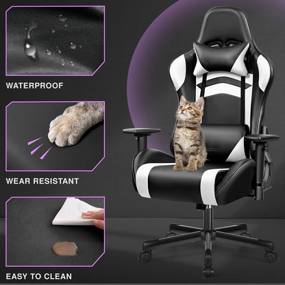 Ergonomic Gaming Chair PU Leather Adjustable Computer Chair with Lumbar Support, Headrest, Reclining Office Chair for Gaming & Work