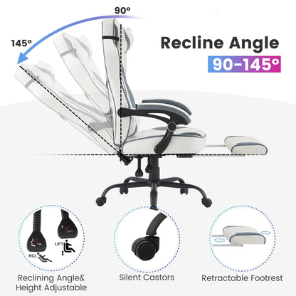 WOLTU Swivel Gaming Chair with Pocket Spring Cushion Ergonomic Office Chair Wide Seat Footrest Rotatable Computer Armchair