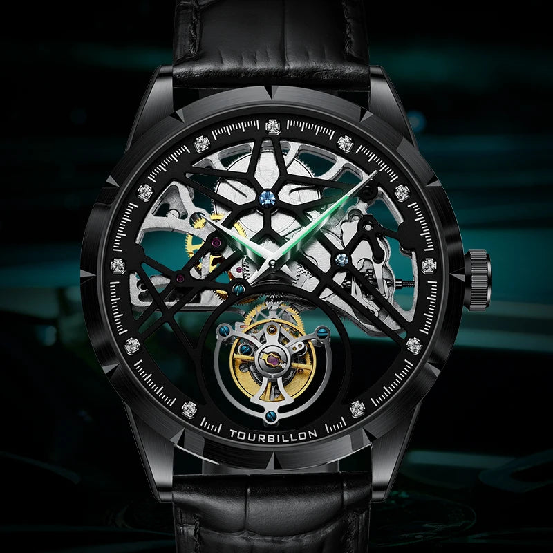 JINLERY Fashion Real Tourbillon Watch Man Luxury Skeleton Watches for Men Wristwatch Male Clock New  Gifts Relogio Masculino2025