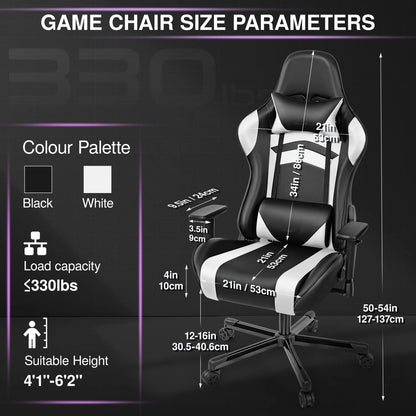 Ergonomic Gaming Chair PU Leather Adjustable Computer Chair with Lumbar Support, Headrest, Reclining Office Chair for Gaming & Work