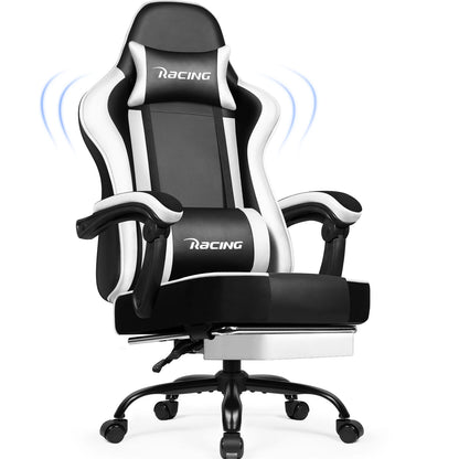Portreen Ergonomic Gaming Chair with Footrest, Adjustable Lumbar Support, Headrest, 170° Reclining Swivel Gaming Chair for Office & PC Setup