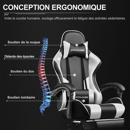 GTPLAYER Gaming Chair with Massage Lumbar Cushion & Footrest, Ergonomic Office Chair with Padded Seat, Swivel Chair up to 150 kg