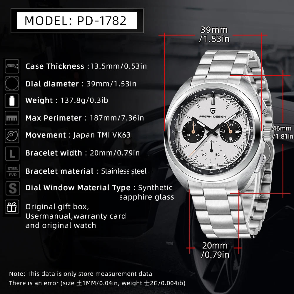 Retro Men's Watch PAGANI DESIGN 2026 New Collection, Quartz Chronograph, Japanese VK63 Sapphire Glass, Local Shipping