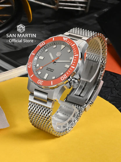 San Martin Original Design Diver 39.5mm V2 Men Watch NH35 Automatic Mechanical Watch Milanese Bracelet Waterproof 200m Luminous