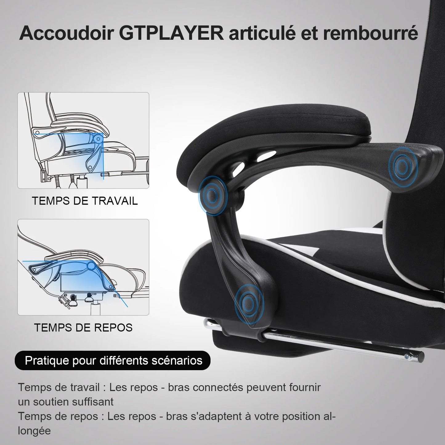 GTPLAYER Office Chair Gaming Chair Fabric Gaming Armchair Ergonomic Gamer Chair Footrest Headrest Lin Pillow Padded