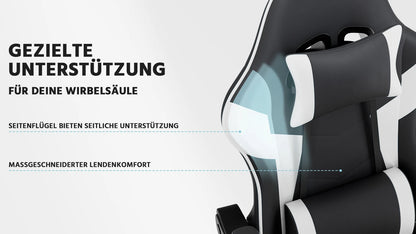 Ergonomic Gaming Chair with Footrest, PU Leather Computer Chair with Lumbar Support, Adjustable Reclining High-Back Swivel Office Chair for Gaming & Work