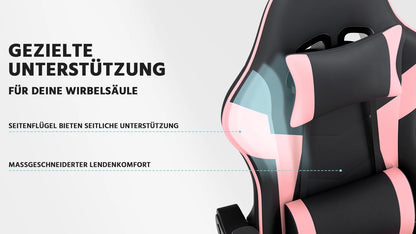 Black & Pink Gaming Chair, Ergonomic PU Leather Computer Chair with Footrest, Adjustable Swivel Office Chair with Lumbar Support & Headrest, Breathable High-Back Chair for Gaming & Work