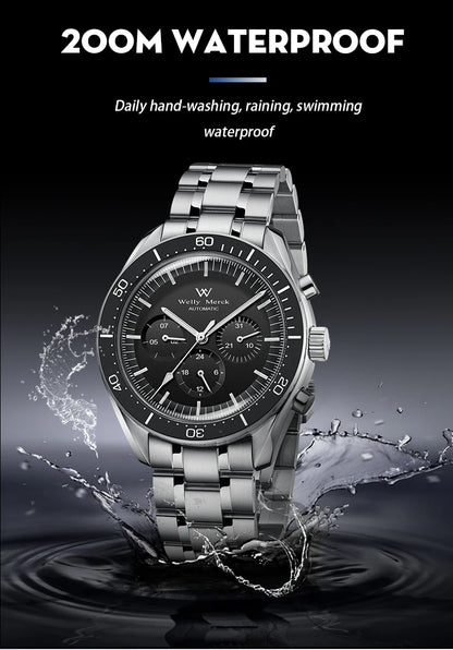 Relógio WM Automático Mecânico 200M Impermeável Casual Clássico Business Welly Merck Relógios para Homem 170M-WM