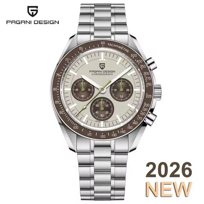 Novo Relógio de Homem PAGANI DESIGN V6 Moon 2026, Speed Sports, Cronógrafo de Quartzo, Vidro Safira AR e Luneta em Cerâmica, Seguro
