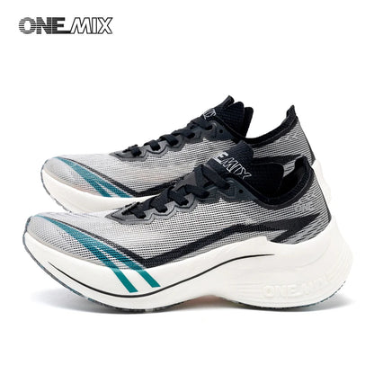 ONEMIX Pantofi de alergare de competiție pentru bărbați, model New Marathon Carbon Plate, profesioniști, cu susținere stabilă, amortizare a șocurilor, ultra-ușori, cu revenire elastică