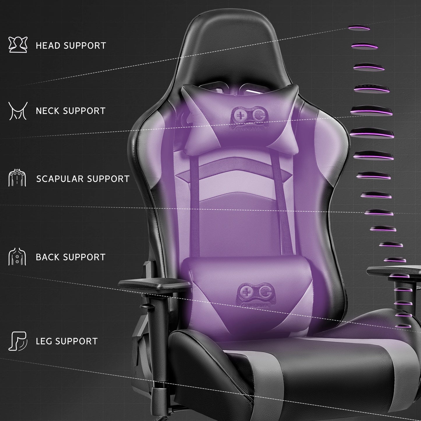 Gaming Chair, Ergonomic, PU Leather, Adjustable Armrests, Waterproof, Max 150kg, Black/Gray