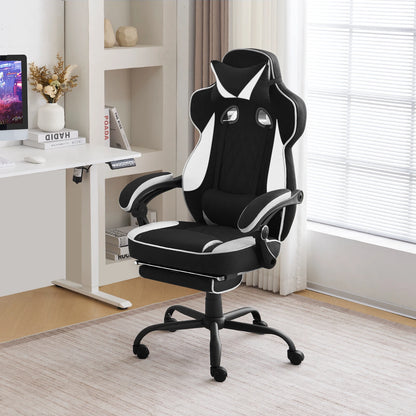 WOLTU Rotatable Computer Armchair Swivel Gaming Chair with Pocket Spring Cushion Ergonomic Office Chair Wide Seat Footrest