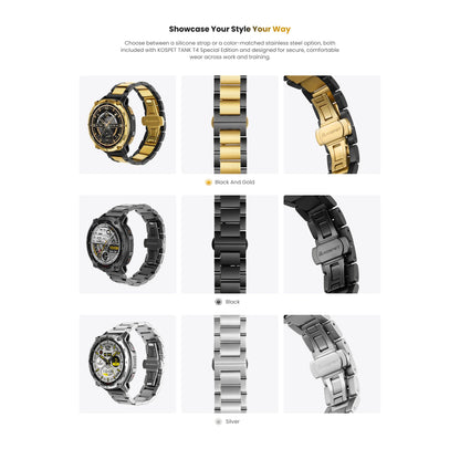 KOSPET Tank T4 SE Men's Rugged Smart Watch Military Grade Full Stainless Steel GPS 100M Waterproof 45M Freediving Health Monitor