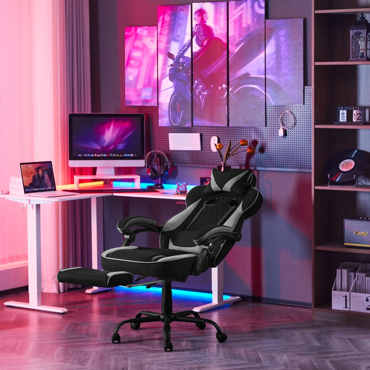 WOLTU Rotatable Computer Armchair Swivel Gaming Chair with Pocket Spring Cushion Ergonomic Office Chair Wide Seat Footrest
