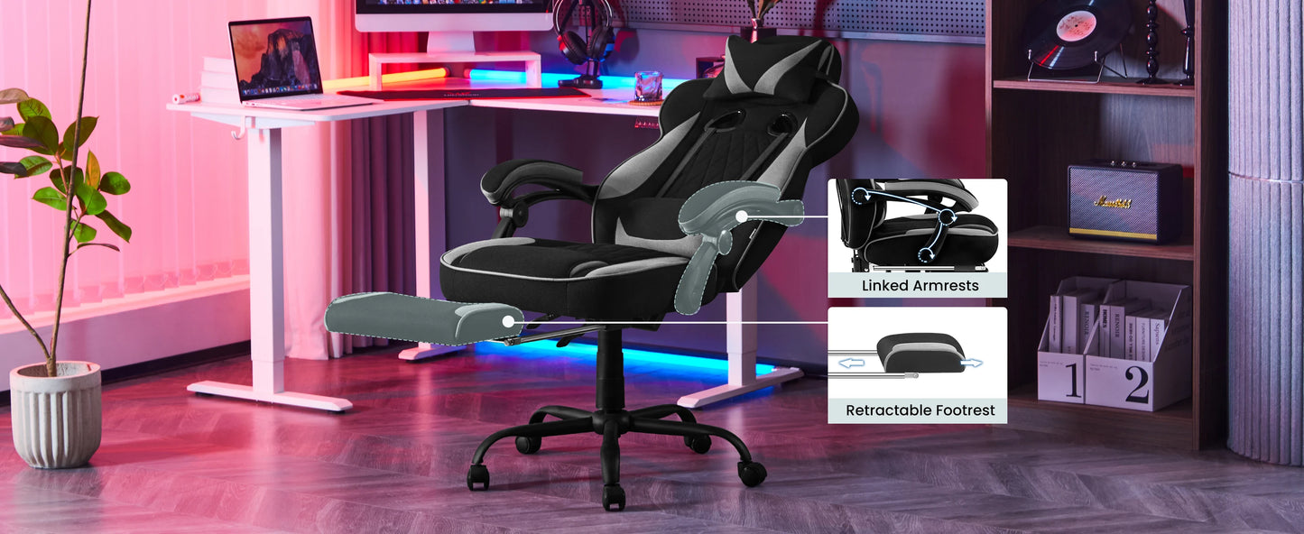 WOLTU Rotatable Computer Armchair Swivel Gaming Chair with Pocket Spring Cushion Ergonomic Office Chair Wide Seat Footrest