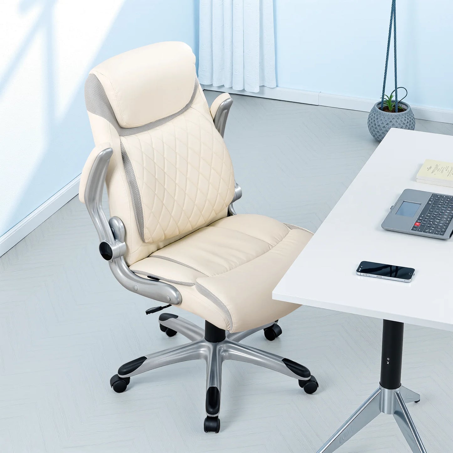 COMHOMA Office Chair Ergonomic Desk Chair with Folding Armrests with High Backrest, Scratch Resistant Leather