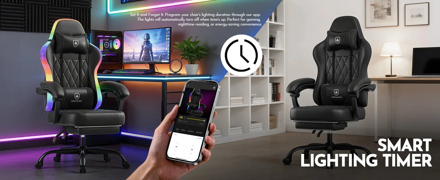 GTPLAYER Gaming Chair Office Chair Gaming Chair with LED Light Bar Gamer Chair Backrest with Storage Bag Ergonomic