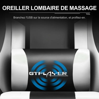 GTPLAYER Gaming Chair with Massage Lumbar Cushion & Footrest, Ergonomic Office Chair with Padded Seat, Swivel Chair up to 150 kg