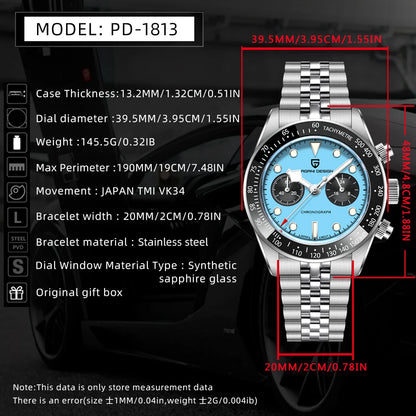 Novo relógio masculino PAGANI DESIGN 2026 Panda Retro de luxo, quartzo, cronógrafo Speed, safira AR, luminoso, envio local