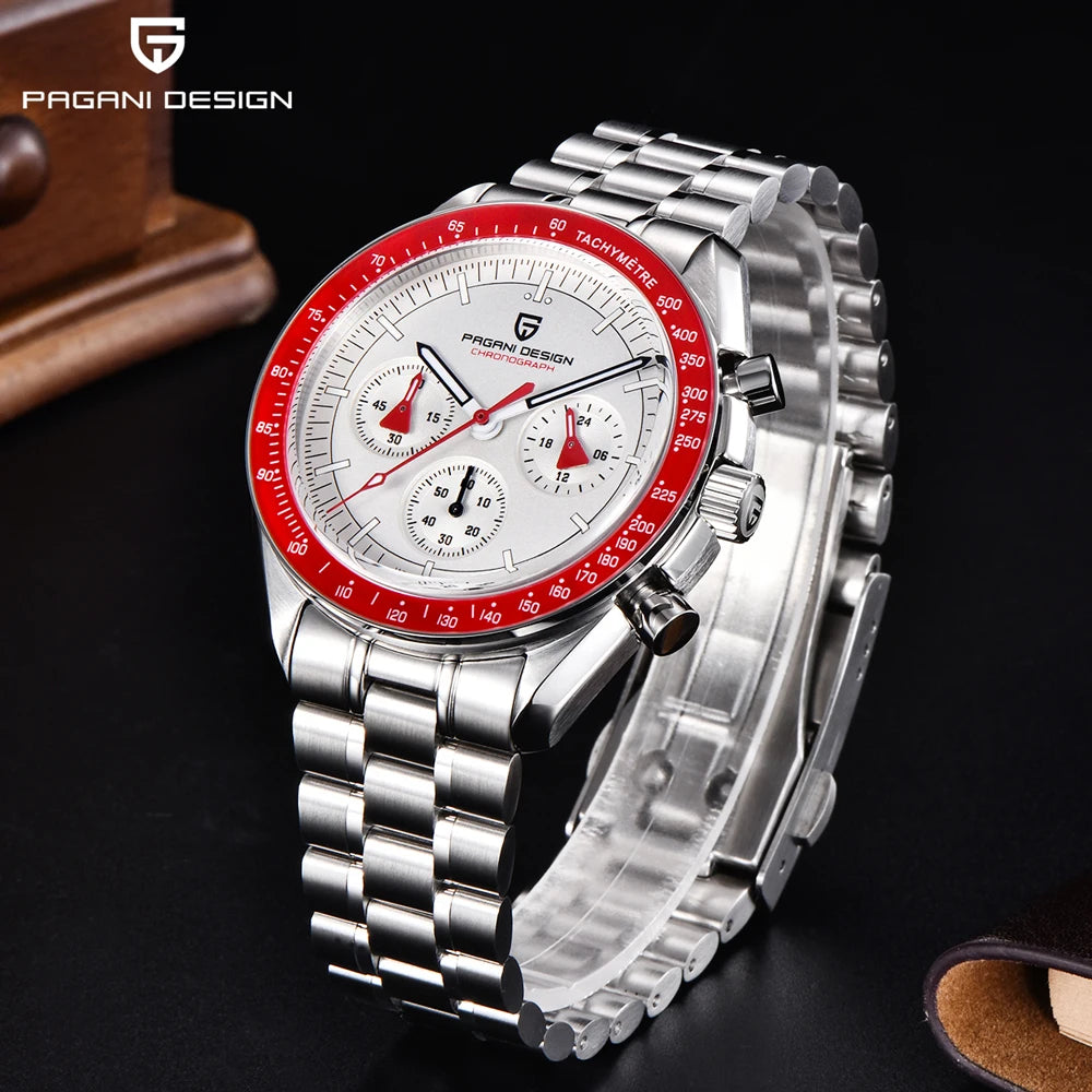 PAGANI DESIGN 2026 Nuevo reloj rojo de lujo para hombre, reloj de pulsera de cuarzo para hombre con cronógrafo, fecha automática, resistente al agua y envío local