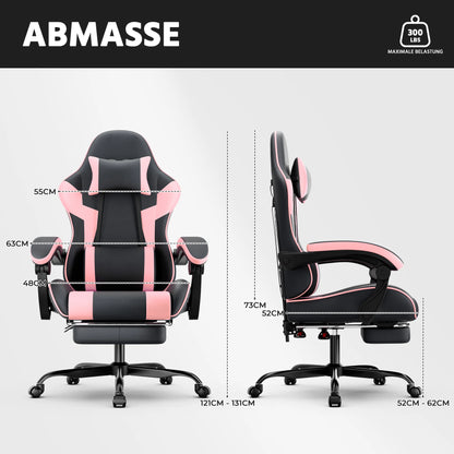 Black & Pink Gaming Chair, Ergonomic PU Leather Computer Chair with Footrest, Adjustable Swivel Office Chair with Lumbar Support & Headrest, Breathable High-Back Chair for Gaming & Work