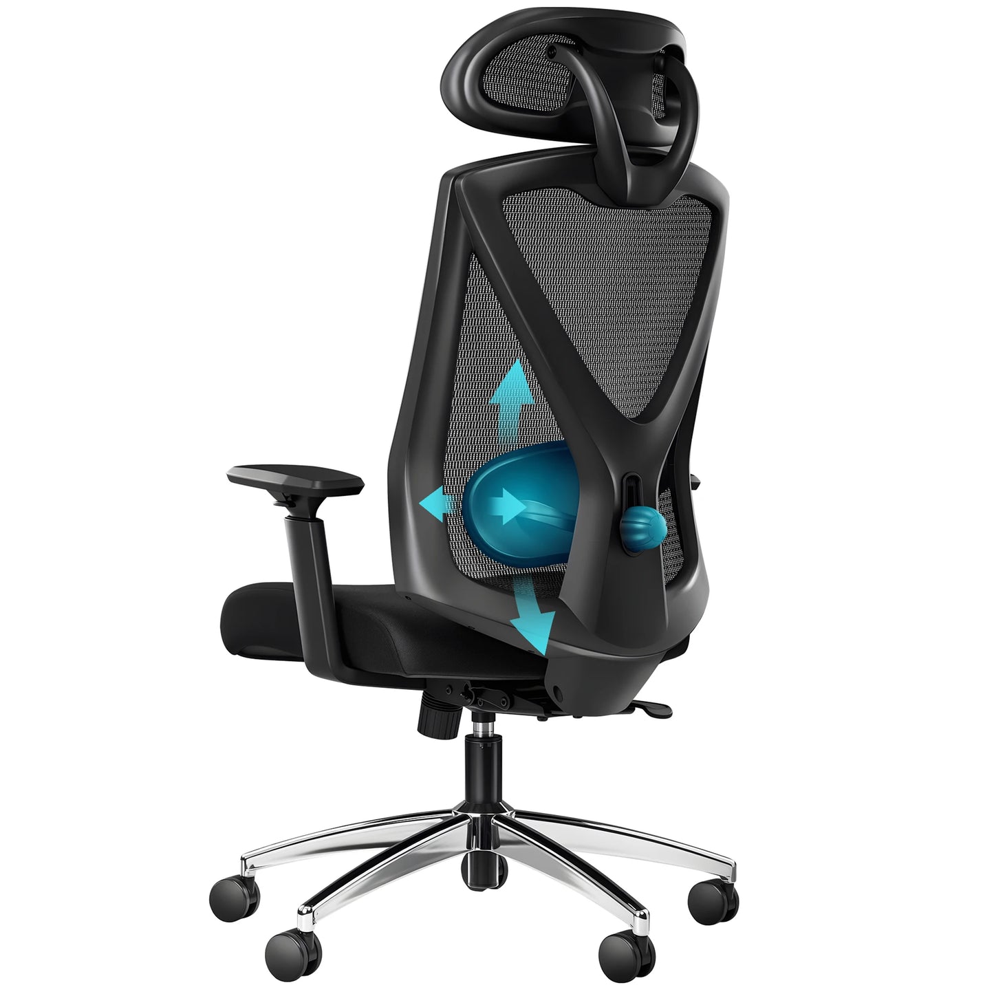 1 Black Ergonomic Office Chair, Computer Chair, Swivel Chair with Adjustable Lumbar Support, Headrest and Armrest, Height Adjustment