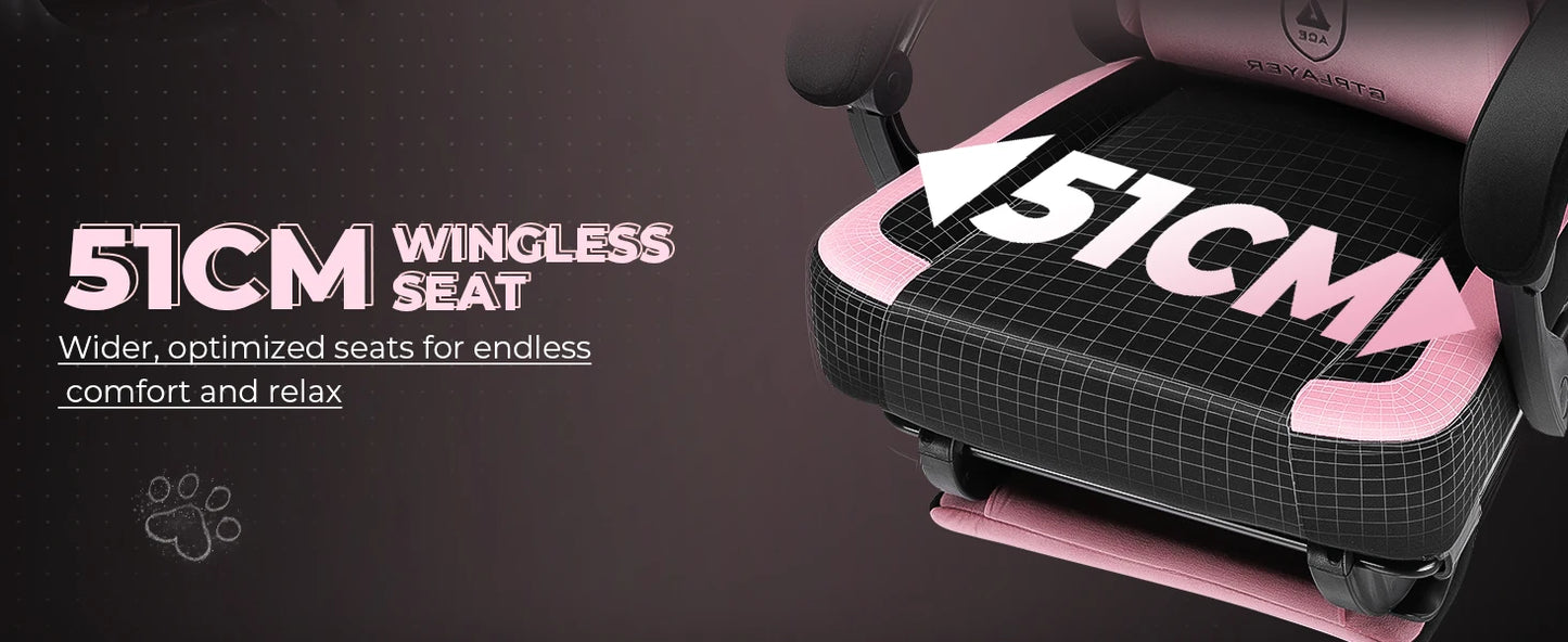 GTPLAYER Cute Gaming Chair with Velvet Fabric Ergonomic Office Chair Gamer Chair with Cat Ears 150kg Pink