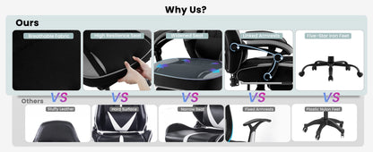 WOLTU Swivel Gaming Chair with Pocket Spring Cushion Ergonomic Office Chair Wide Seat Footrest Rotatable Computer Armchair