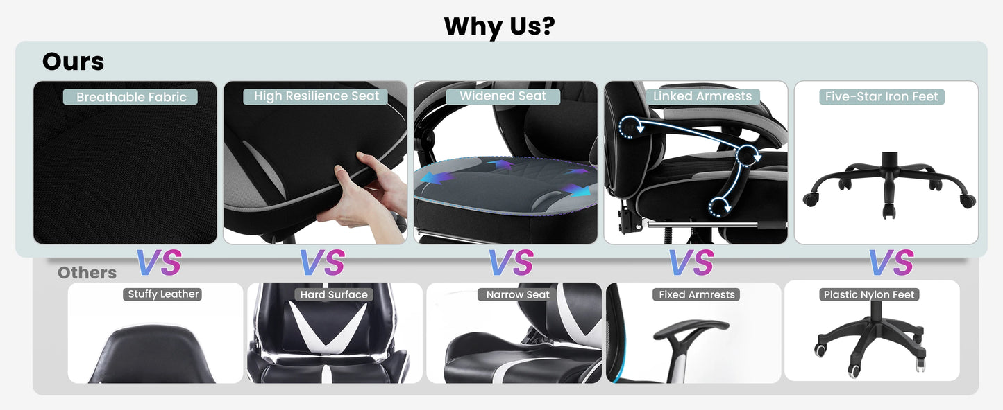 WOLTU Rotatable Computer Armchair Swivel Gaming Chair with Pocket Spring Cushion Ergonomic Office Chair Wide Seat Footrest
