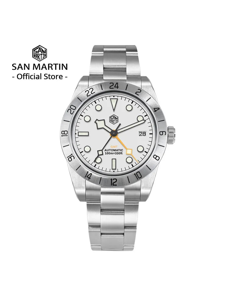 Relógio mecânico automático San Martin New 39mm NH34 BB GMT, relógio desportivo, safira, luminoso, impermeável 100m, para homem, Relogio SN0054