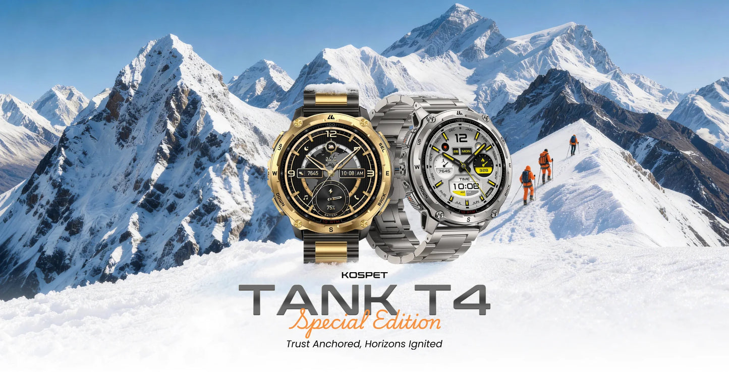 KOSPET Tank T4 SE Men's Rugged Smart Watch Military Grade Full Stainless Steel GPS 100M Waterproof 45M Freediving Health Monitor