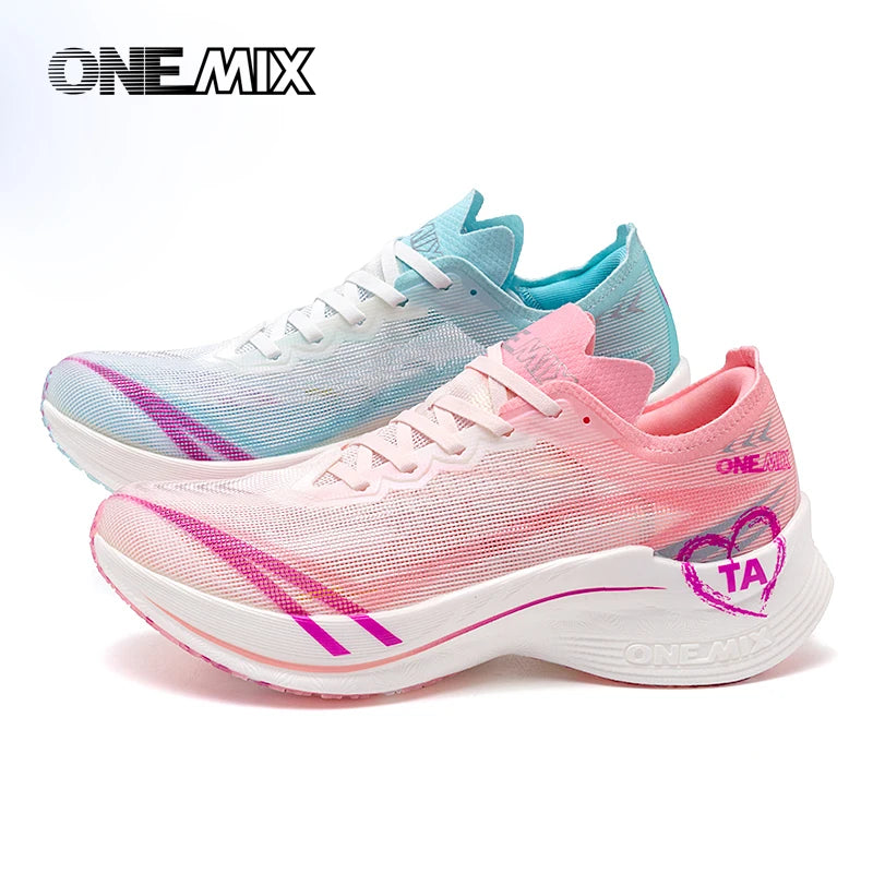 ONEMIX Pantofi de alergare de competiție pentru bărbați, model New Marathon Carbon Plate, profesioniști, cu susținere stabilă, amortizare a șocurilor, ultra-ușori, cu revenire elastică