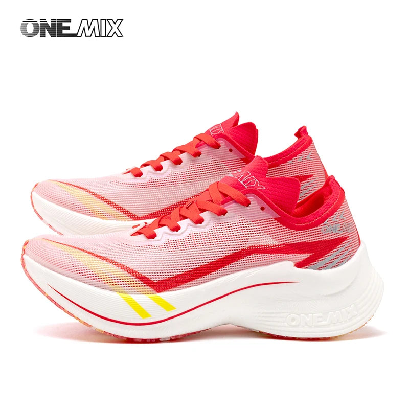 ONEMIX Pantofi de alergare de competiție pentru bărbați, model New Marathon Carbon Plate, profesioniști, cu susținere stabilă, amortizare a șocurilor, ultra-ușori, cu revenire elastică