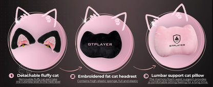 GTPLAYER Cute Gaming Chair with Velvet Fabric Ergonomic Office Chair Gamer Chair with Cat Ears 150kg Pink