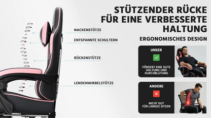 Black & Pink Gaming Chair, Ergonomic PU Leather Computer Chair with Footrest, Adjustable Swivel Office Chair with Lumbar Support & Headrest, Breathable High-Back Chair for Gaming & Work