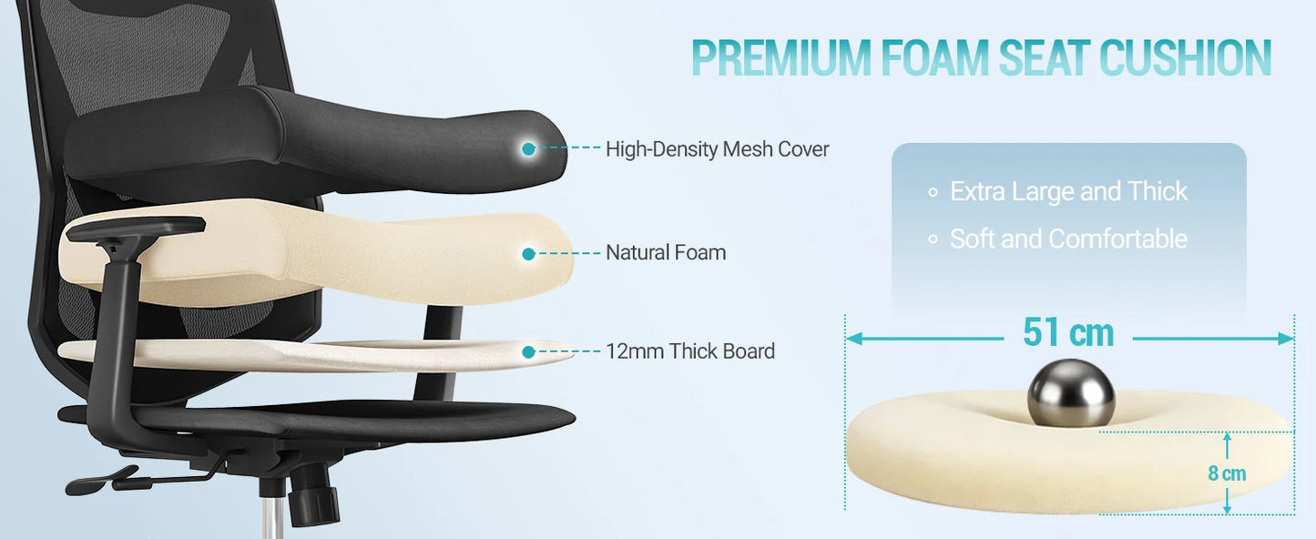 1 Black Ergonomic Office Chair, Computer Chair, Swivel Chair with Adjustable Lumbar Support, Headrest and Armrest, Height Adjustment