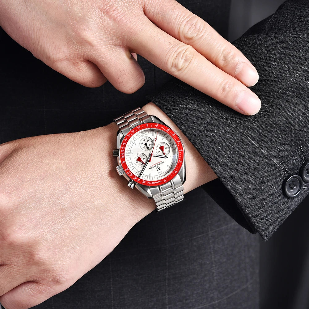PAGANI DESIGN 2026 Nuevo reloj rojo de lujo para hombre, reloj de pulsera de cuarzo para hombre con cronógrafo, fecha automática, resistente al agua y envío local