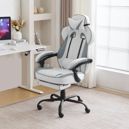 WOLTU Swivel Gaming Chair with Pocket Spring Cushion Ergonomic Office Chair Wide Seat Footrest Rotatable Computer Armchair