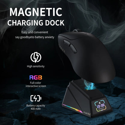 Ratón gaming AJAZZ AJ179 APEX con base de pantalla a color, carga magnética, alta frecuencia de 8000Hz, trimodo (PAW3950), para diestros