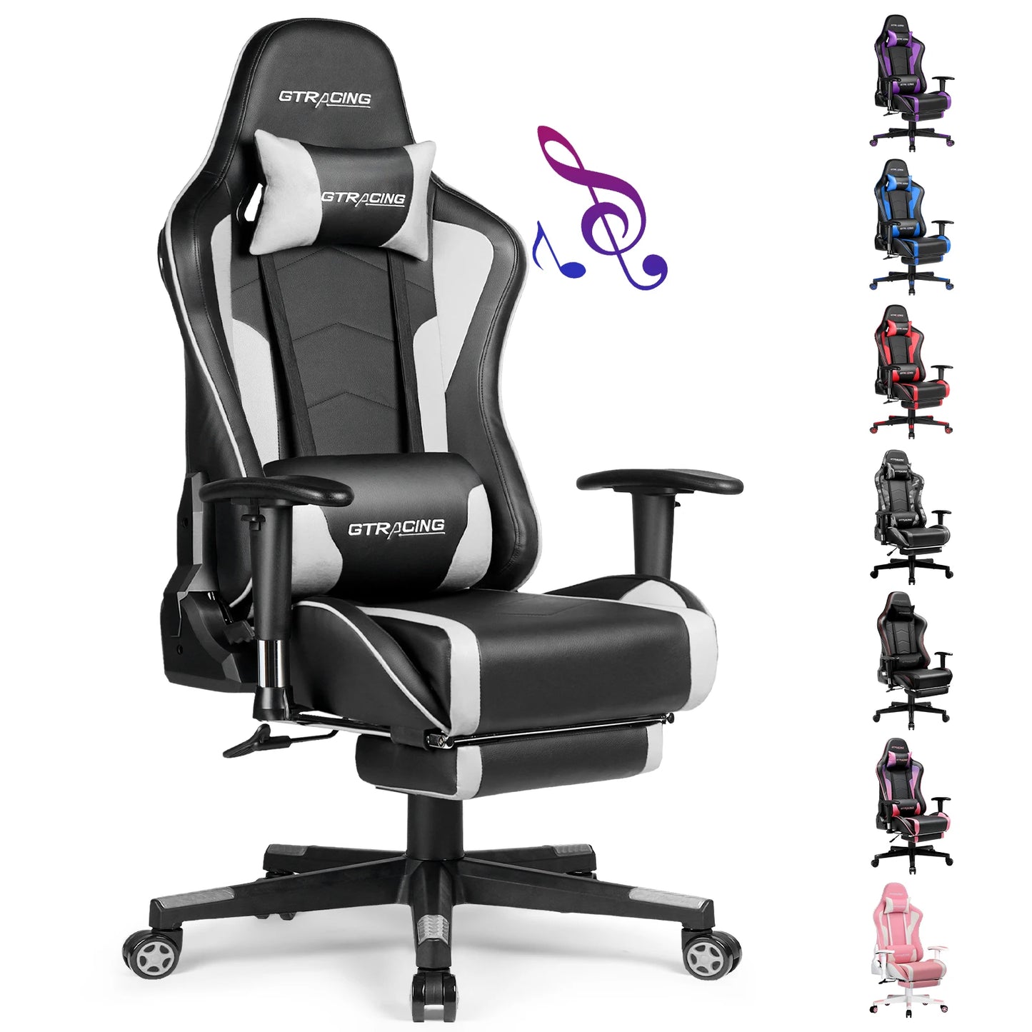 GTPLAYER Gaming Chair with Footrests Bluetooth Loudspeaker Music Chair Ergonomic Computer Chair Desk Chair