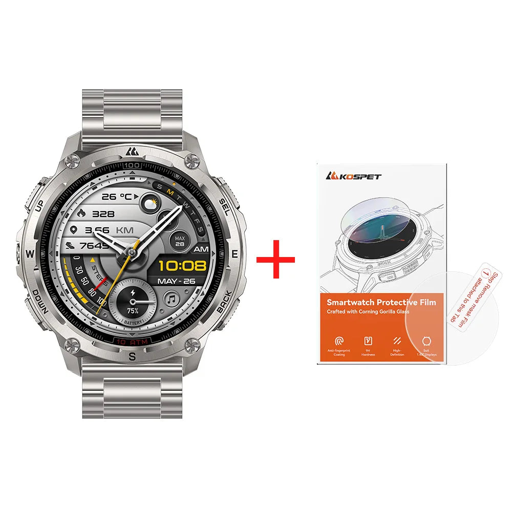 KOSPET Tank T4 SE Men's Rugged Smart Watch Military Grade Full Stainless Steel GPS 100M Waterproof 45M Freediving Health Monitor