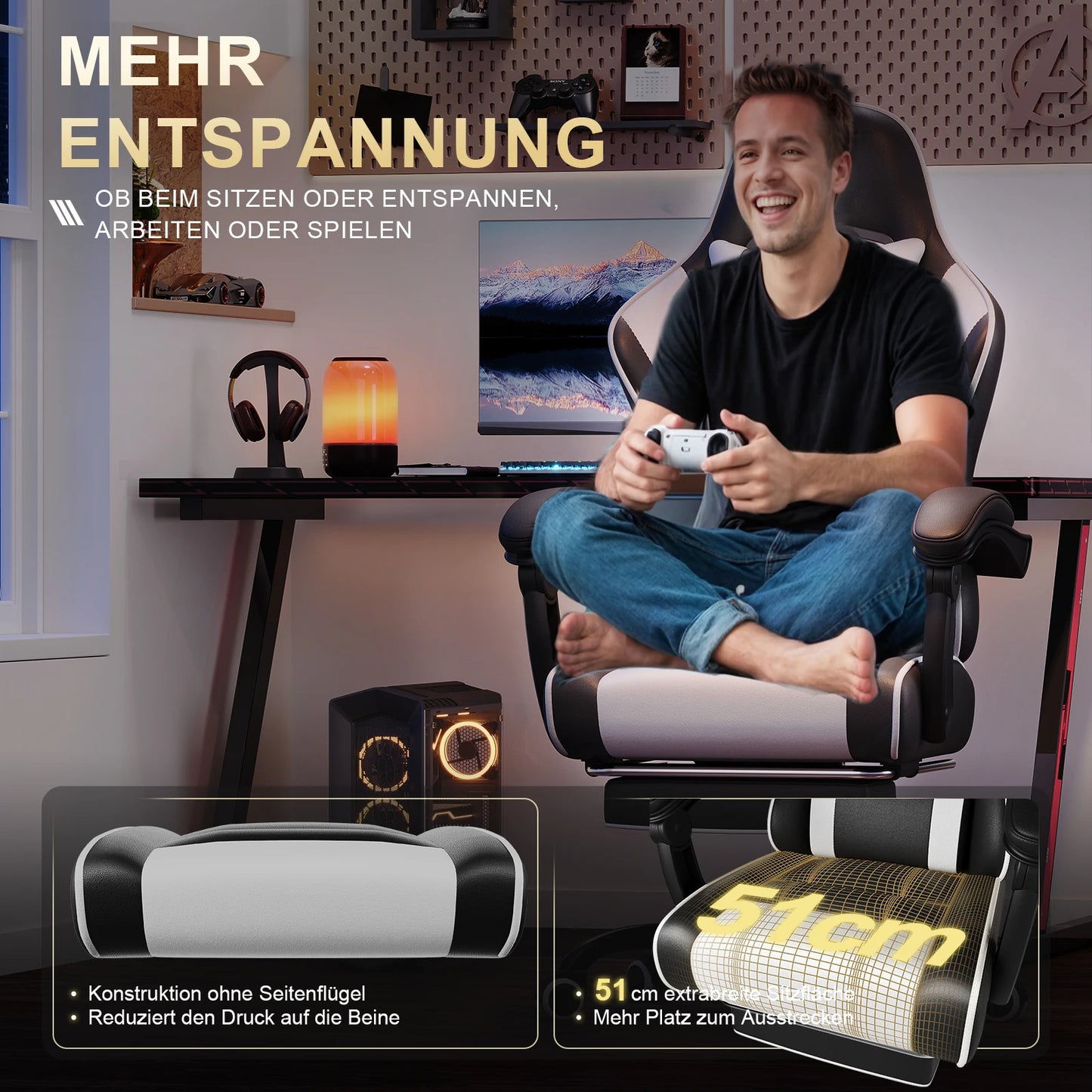 Devoko Height Adjustable Massage Gaming Chair Ergonomic Design with Lumbar Support Headrest Swivel Chair
