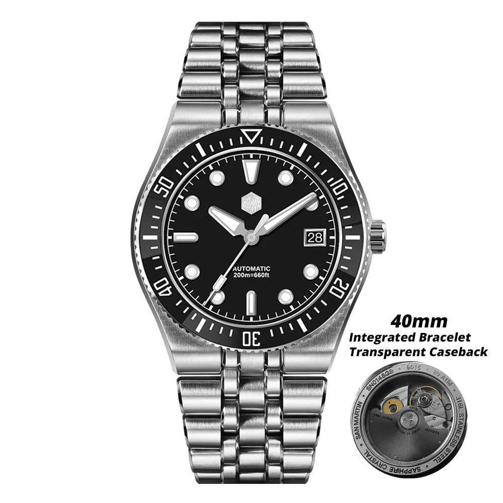 San Martin 40mm Men's Luxury Diver Watch Miyota 9015 Enamel Sunburst Dial Automatic Mechanical Wristwatch Waterproof 200m SN0148