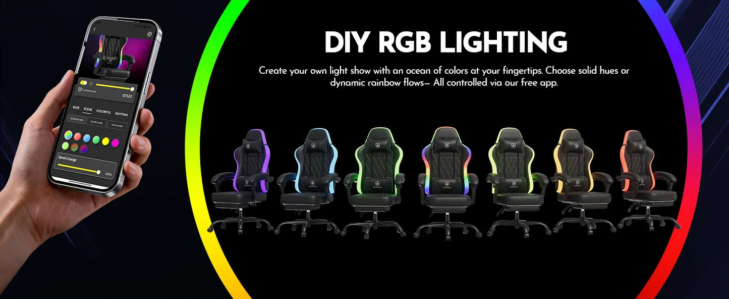 GTPLAYER Gaming Chair Office Chair Gaming Chair with LED Light Bar Gamer Chair Backrest with Storage Bag Ergonomic