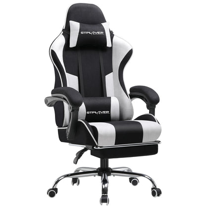 GTPLAYER Gaming Chair with Massage Lumbar Cushion & Footrest, Ergonomic Office Chair with Padded Seat, Swivel Chair up to 150 kg